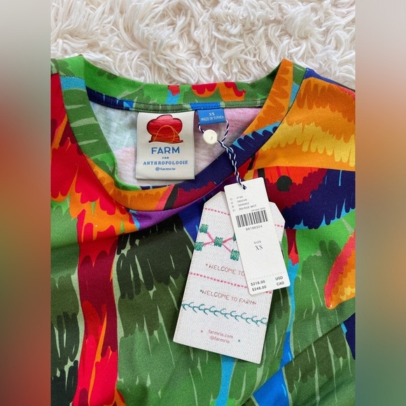 NWT Farm Rio Short-Sleeve Cutout t-shirt Midi Dress multicolor crew neck SZ XS - Picture 10 of 12